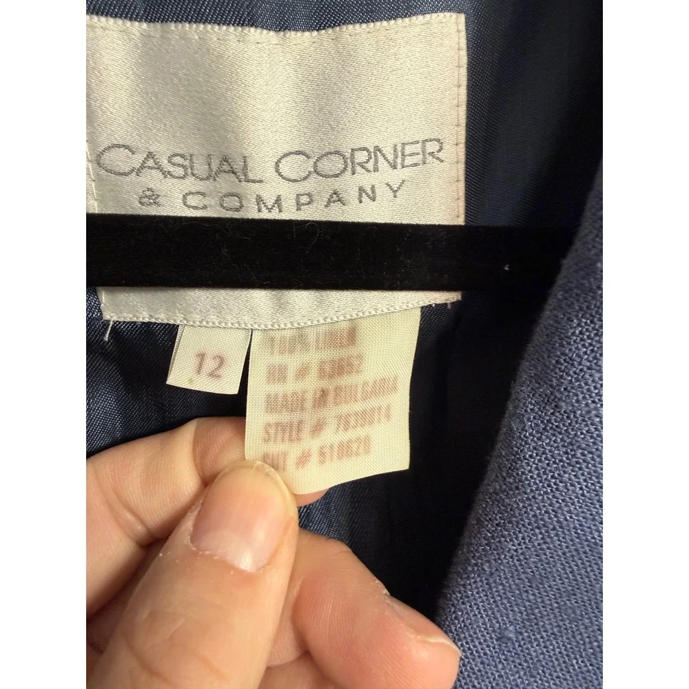 Casual Corner & Company Blue Linen Bulgaria‎ Blazer Suit Jacket Womens Size 12